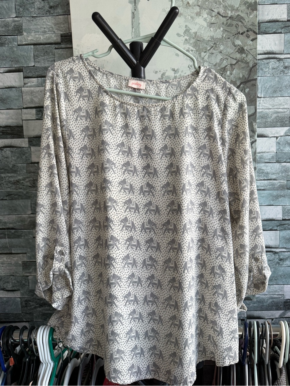 Long Sleeve Top with Gray Elephant Print